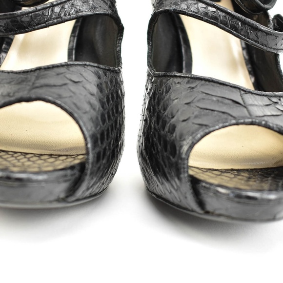 DIOR: Black, Leather "Python" Peep-Toe Heels/Pumps - Picture 4 of 8